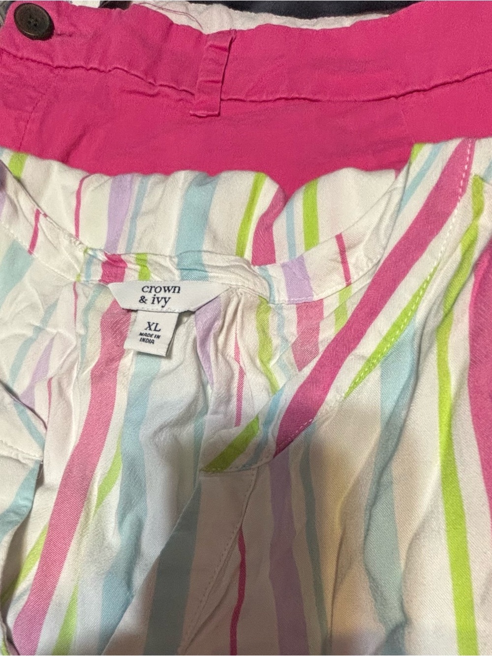 Crown & Ivy Pink Pastel stripe top size XL and Old Navy Pink shorts size 16